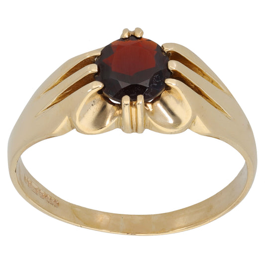 9ct Gold Garnet Single Stone Ring Size Y