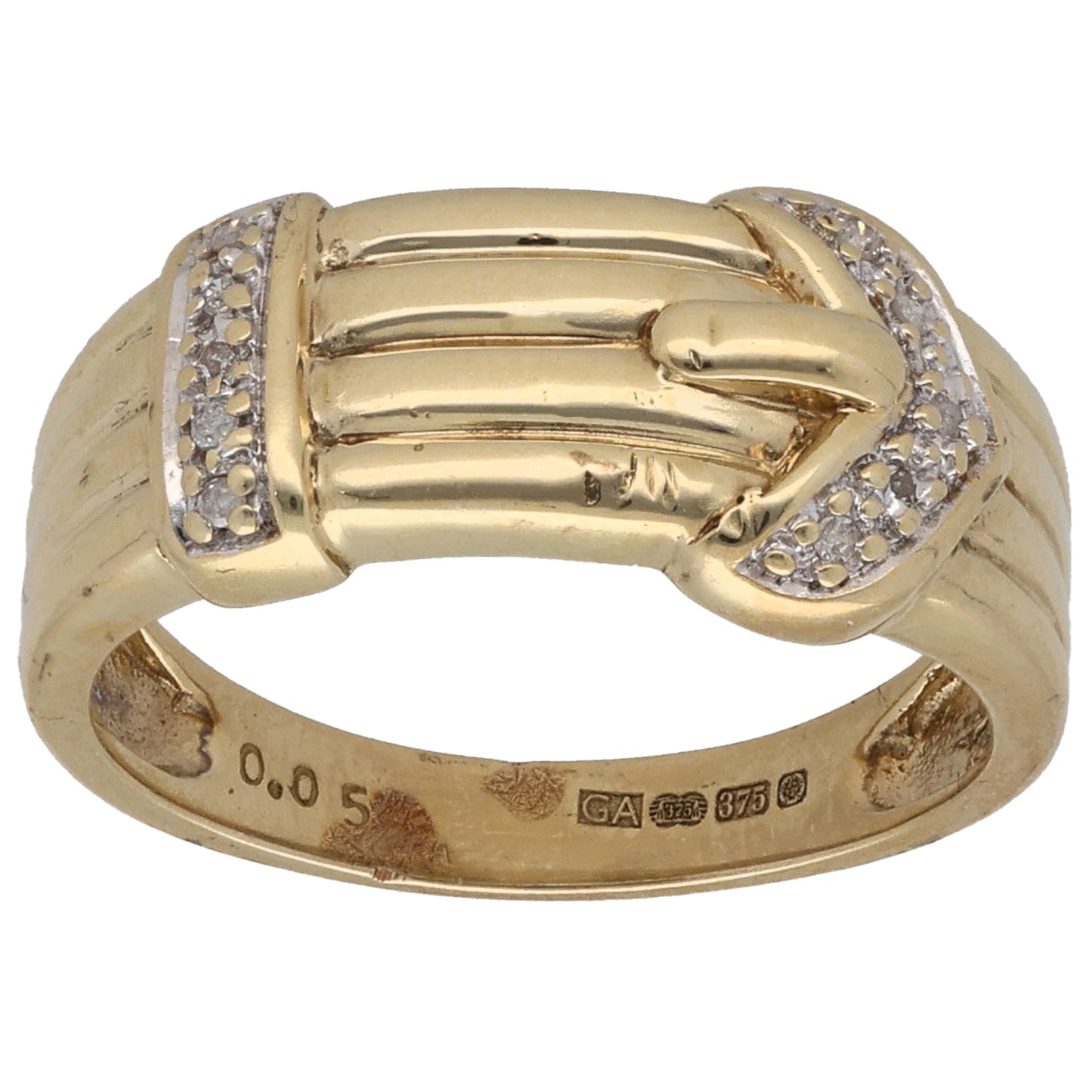 9ct Gold 0.05ct Diamond Buckle Ring Size R