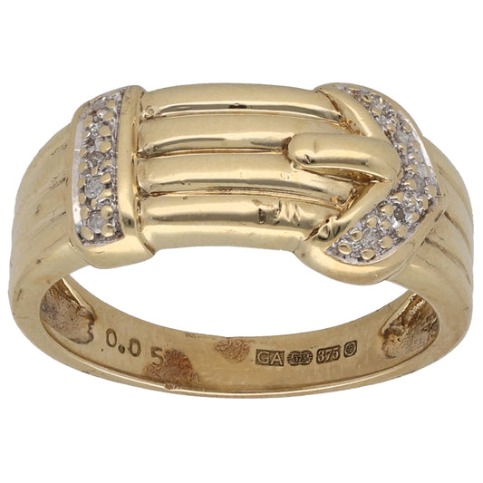 9ct Gold 0.05ct Diamond Buckle Ring Size R