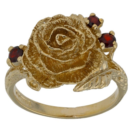 9ct Gold Garnet Rose Ring Size P