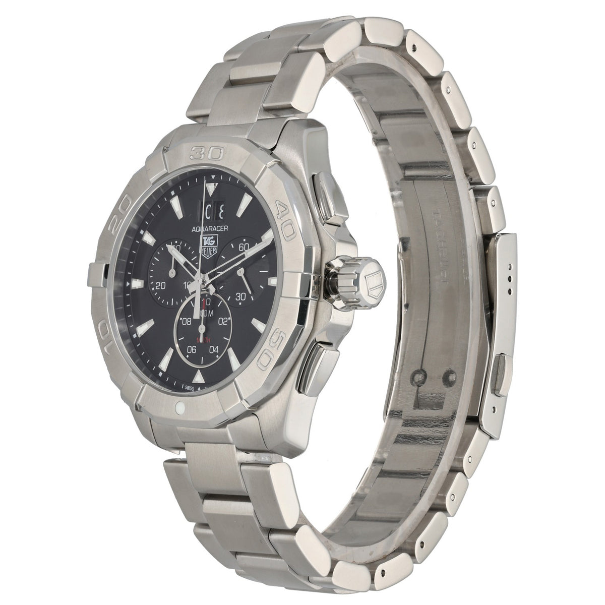 Tag Heuer Aquaracer CAY1110-0, 43mm stainless steel case on 21cm link bracelet, front angle