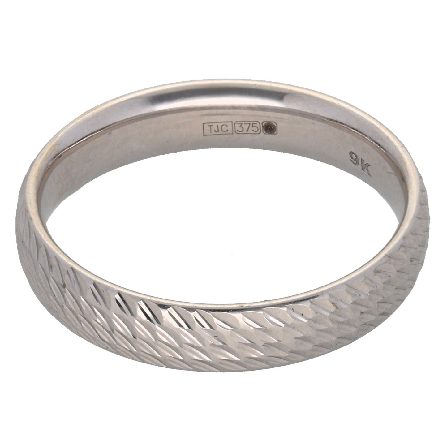 9ct White Gold Patterned Wedding Ring Size S