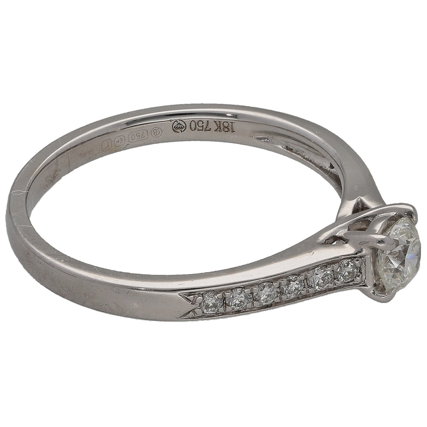18ct White Gold 0.37ct Diamond Solitaire Ring With Accent Stones Size L