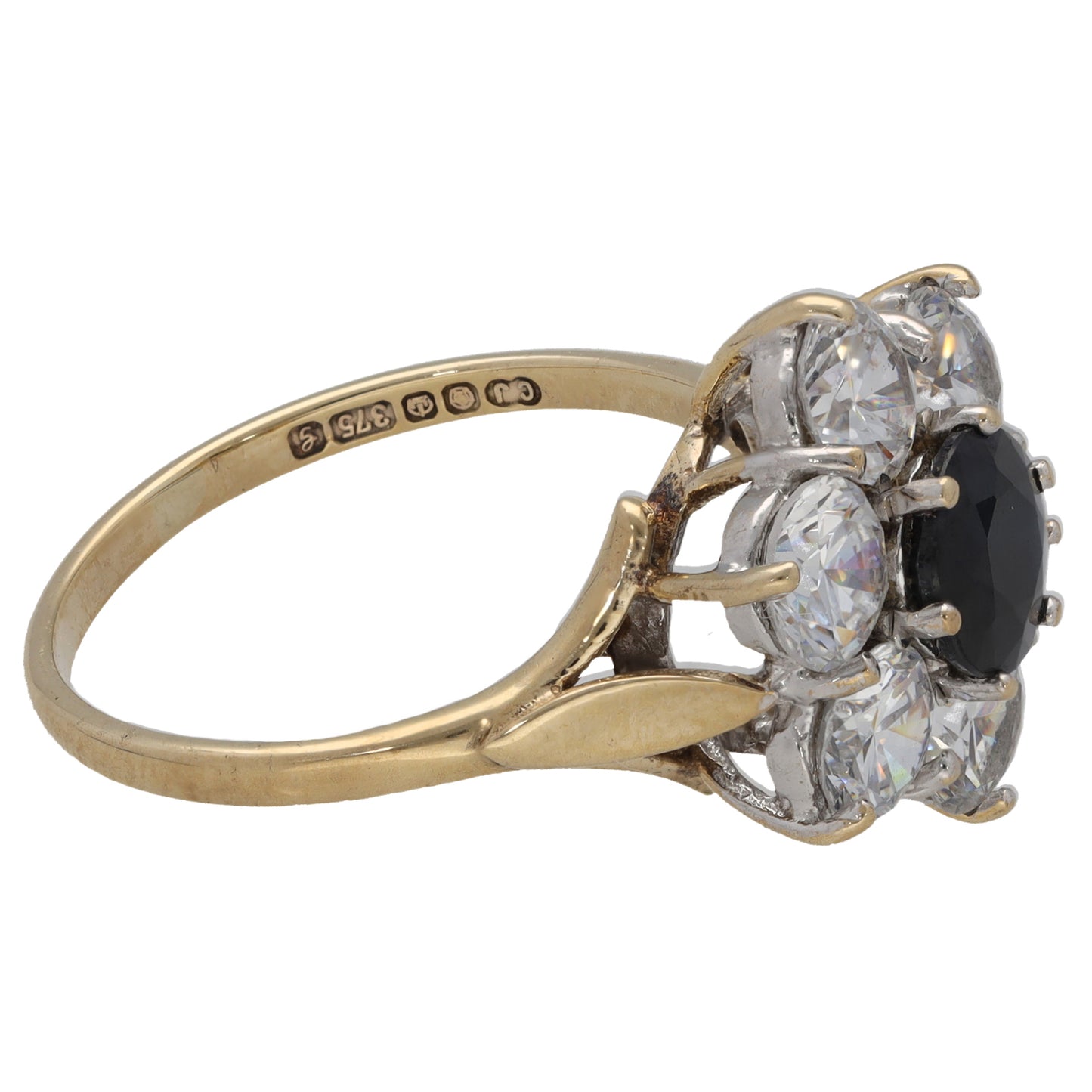 9ct Gold Sapphire & Cubic Zirconia Cluster Ring Size R