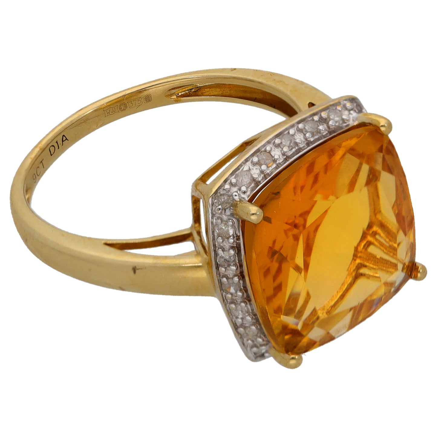 9ct Gold Citrine & 0.12ct Diamond Dress/Cocktail Ring Size M