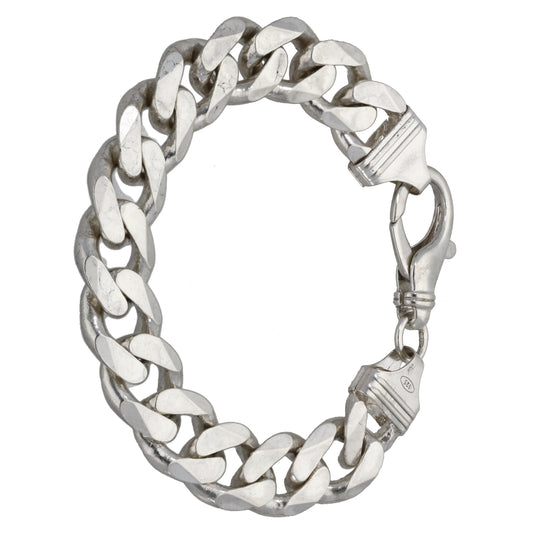 Curb chain bracelet in sterling silver with flat polished links