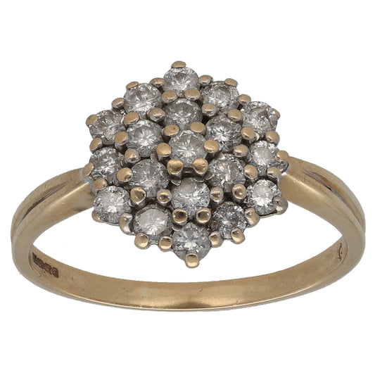 9ct Gold 1.00ct Diamond Cluster Ring Size S