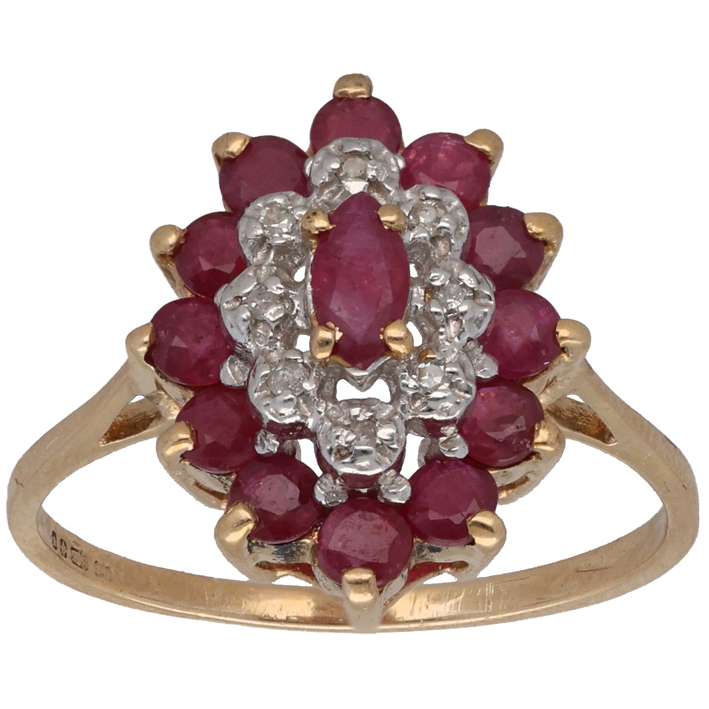 9ct Gold Ruby & 0.04ct Diamond Dress/Cocktail Ring Size M