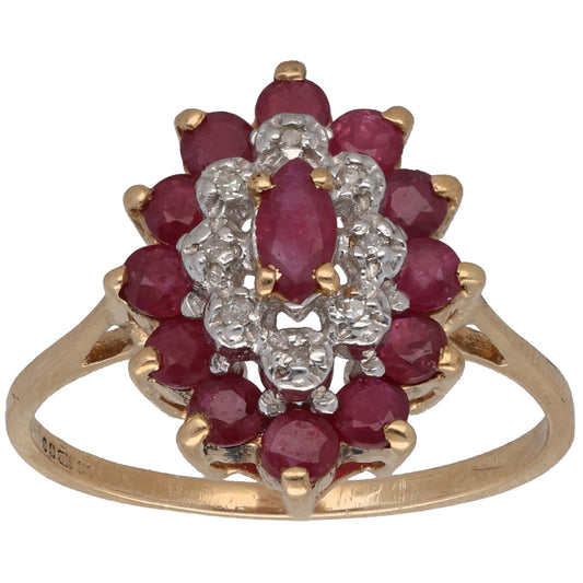 9ct Gold Ruby & 0.04ct Diamond Dress/Cocktail Ring Size M
