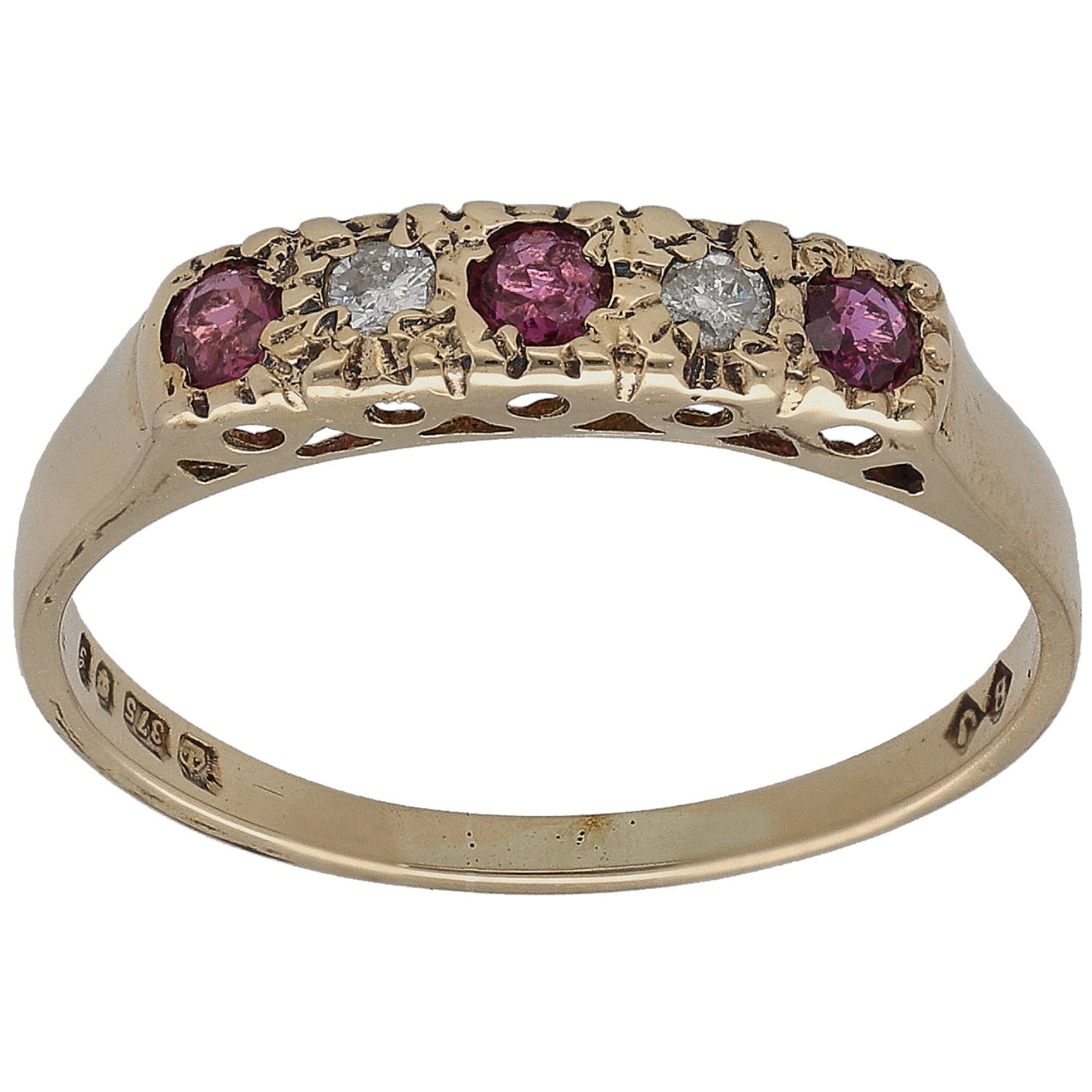 9ct Gold 0.06ct Diamond & Ruby Half Eternity Ring Size P