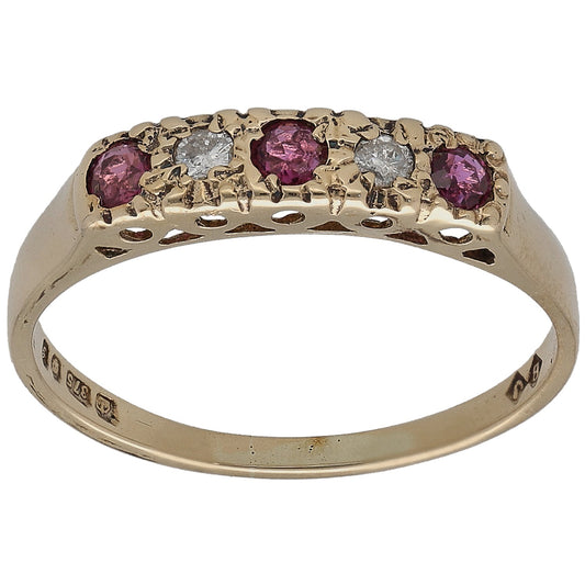9ct Gold 0.06ct Diamond & Ruby Half Eternity Ring Size P