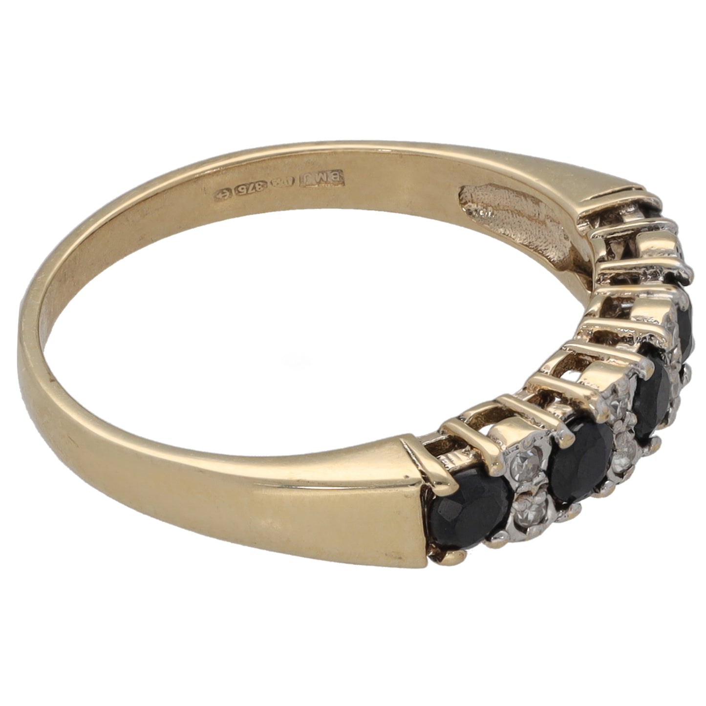 9ct Gold Sapphire & 0.04ct Diamond Half Eternity Ring Size N