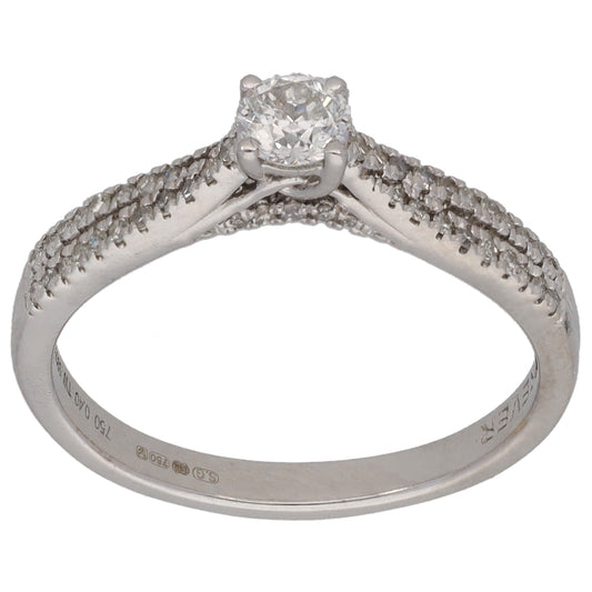 9ct White Gold 0.40ct Diamond Solitaire Ring With Accent Stones Size M