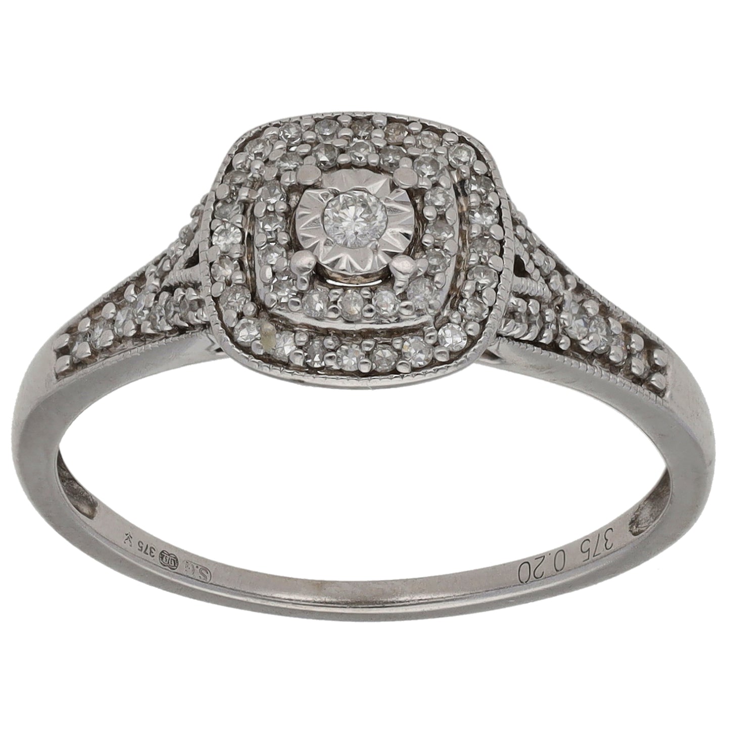 9ct White Gold 0.20ct Diamond Cluster Ring Size O