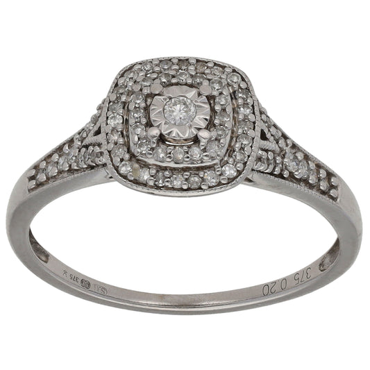 9ct White Gold 0.20ct Diamond Cluster Ring Size O