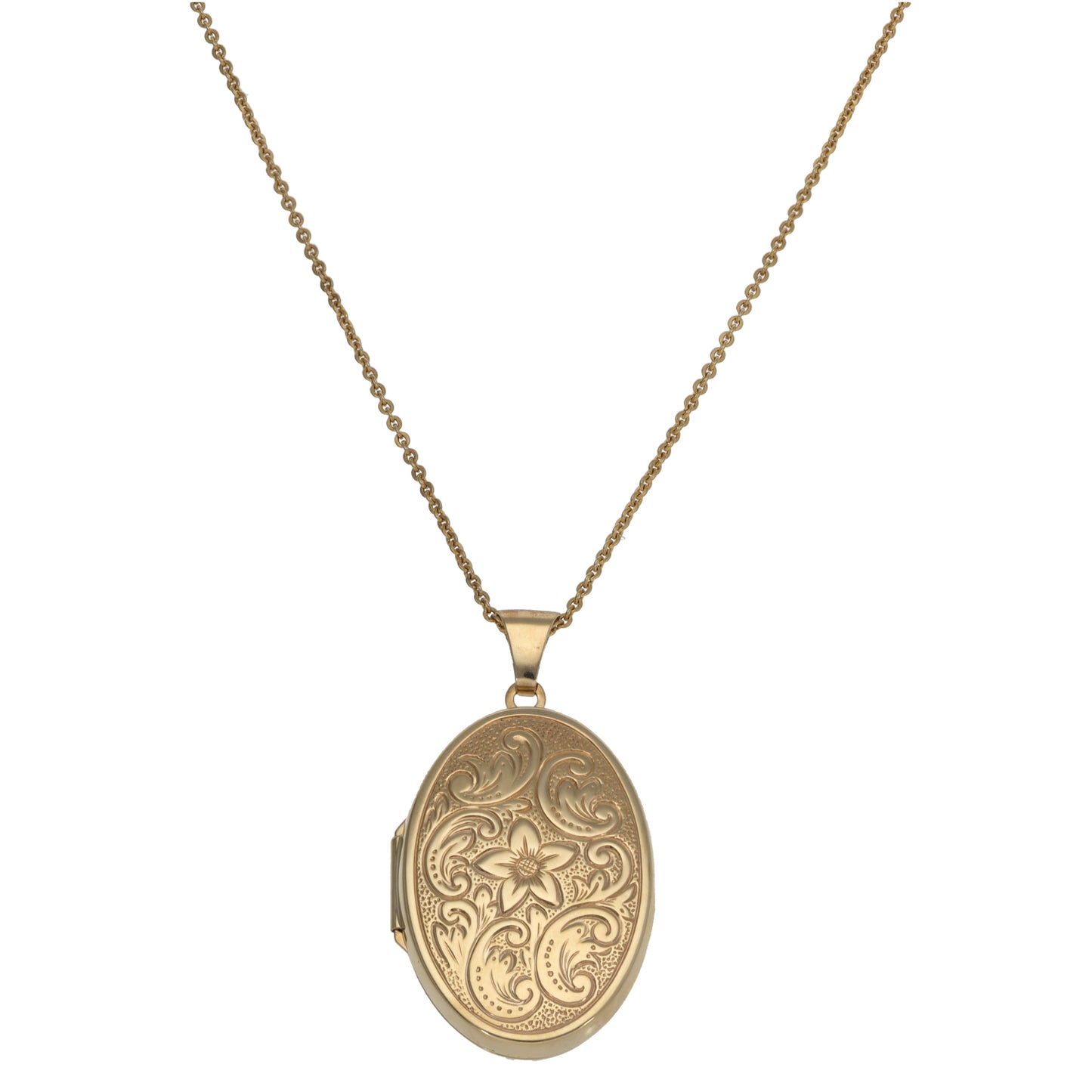 9ct Gold Patterned Locket Pendant With Chain