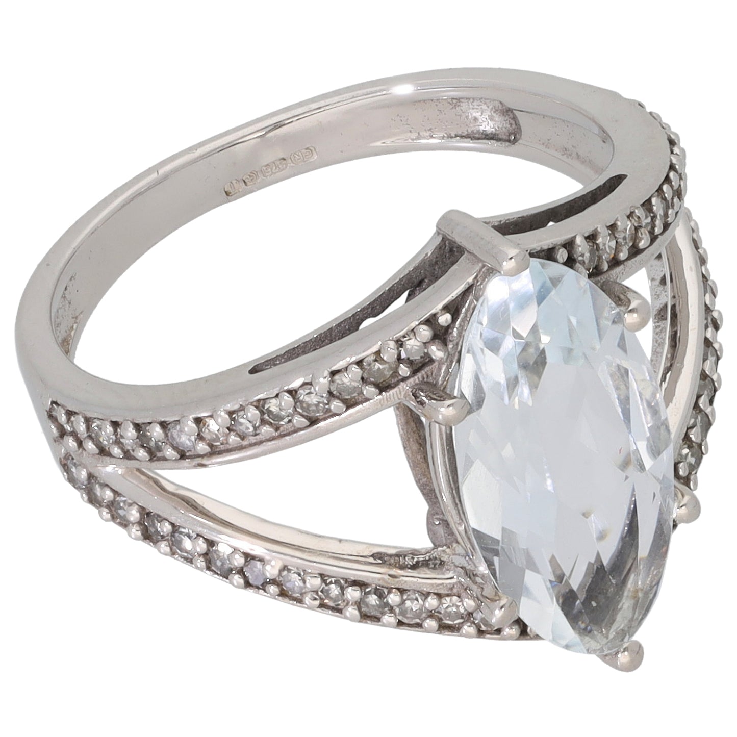 9ct White Gold Aquamarine & 0.26ct Diamond Dress/Cocktail Ring Size N