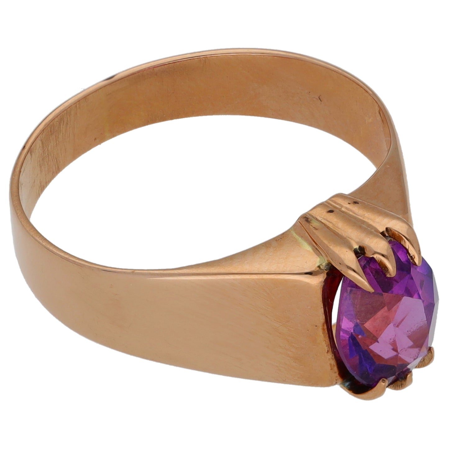 14ct Rose Gold Man Made Sapphire Single Stone Ring Size N