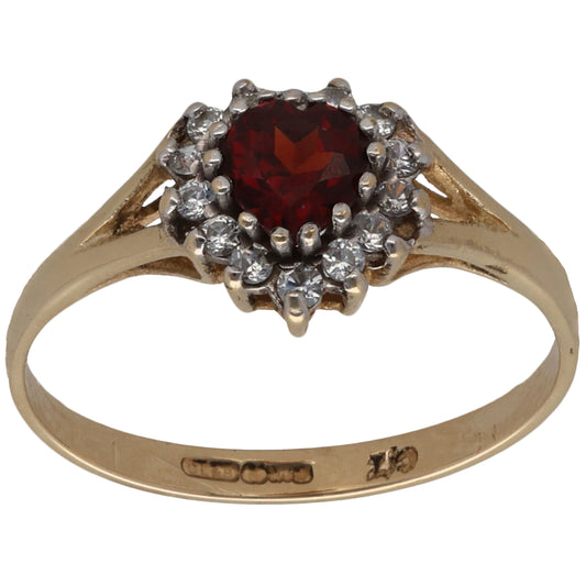 9ct Gold Garnet & Cubic Zirconia Dress/Cocktail Ring Size O
