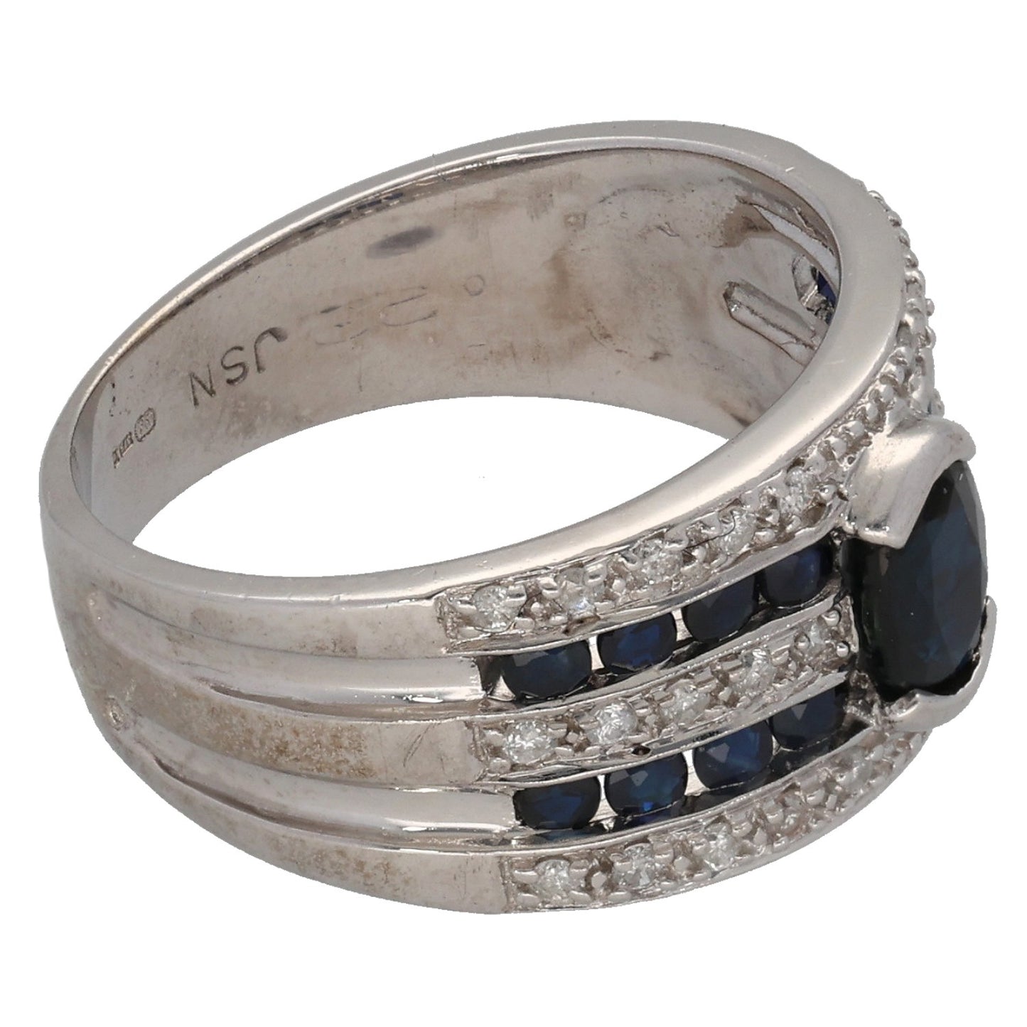 9ct White Gold Sapphire & 0.22ct Diamond Dress/Cocktail Ring Size L