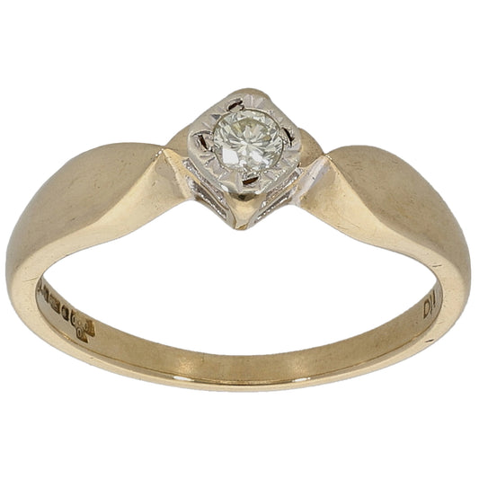 9ct Bicolour Gold 0.10ct Diamond Solitaire Ring Size K