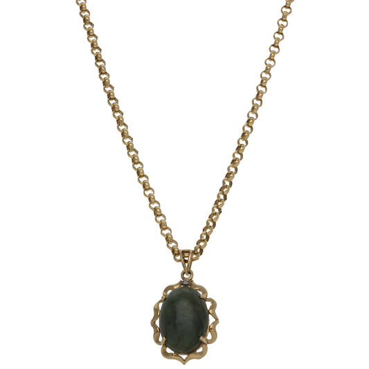 9ct Gold Nephrite & 0.005ct Diamond Dress/Cocktail Pendant With Chain