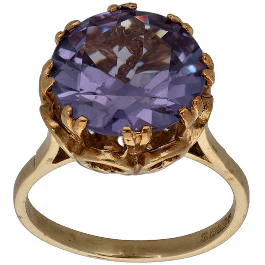 9ct Gold Man Made Sapphire Single Stone Ring Size M
