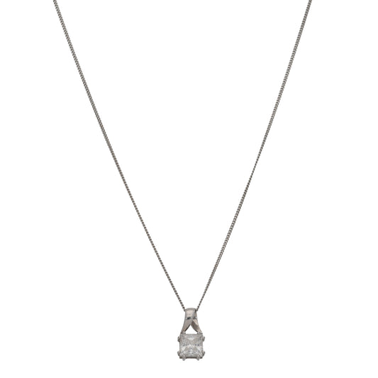 18ct White Gold Cubic Zirconia Single Stone Pendant With Chain