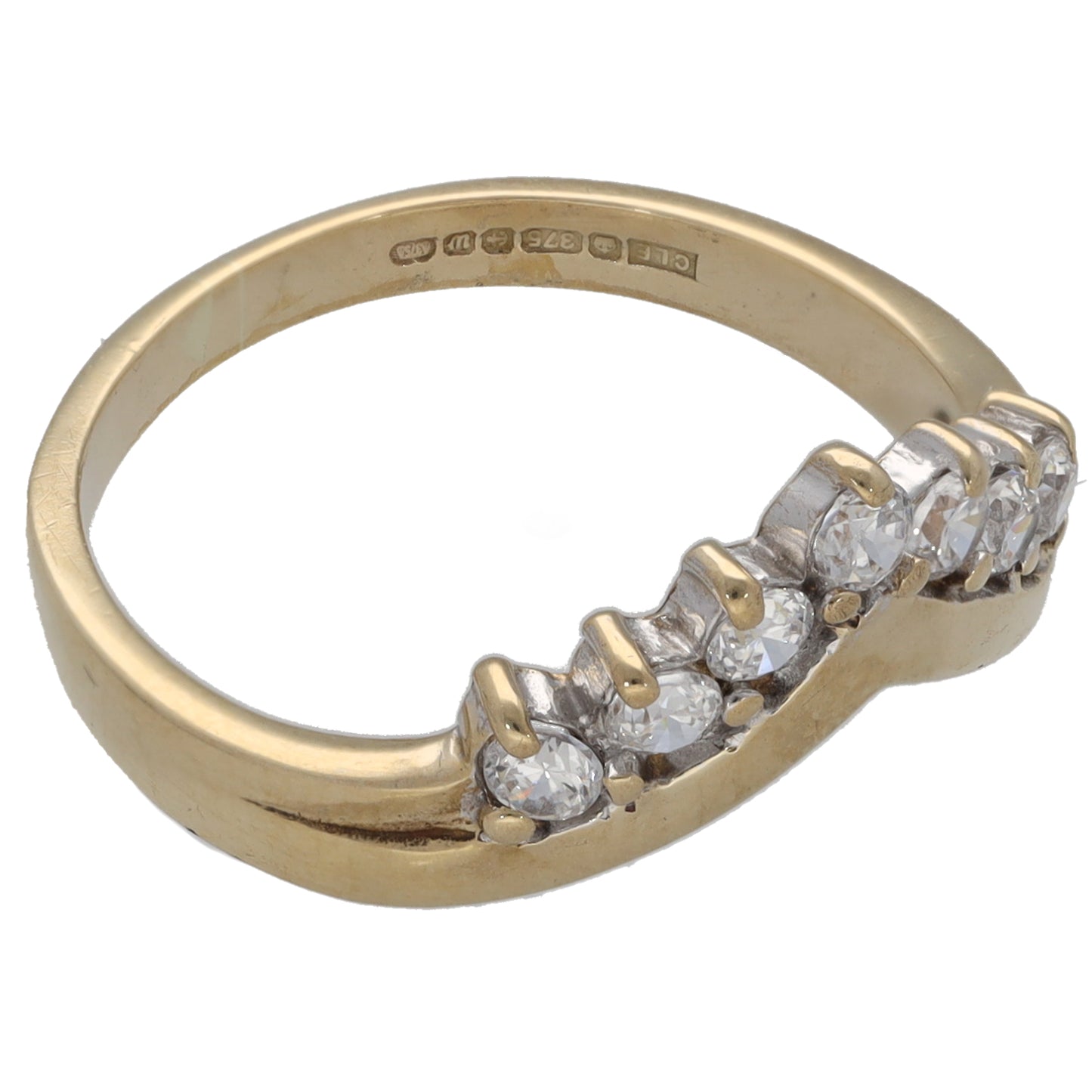 9ct Gold Cubic Zirconia Wishbone Ring Size L