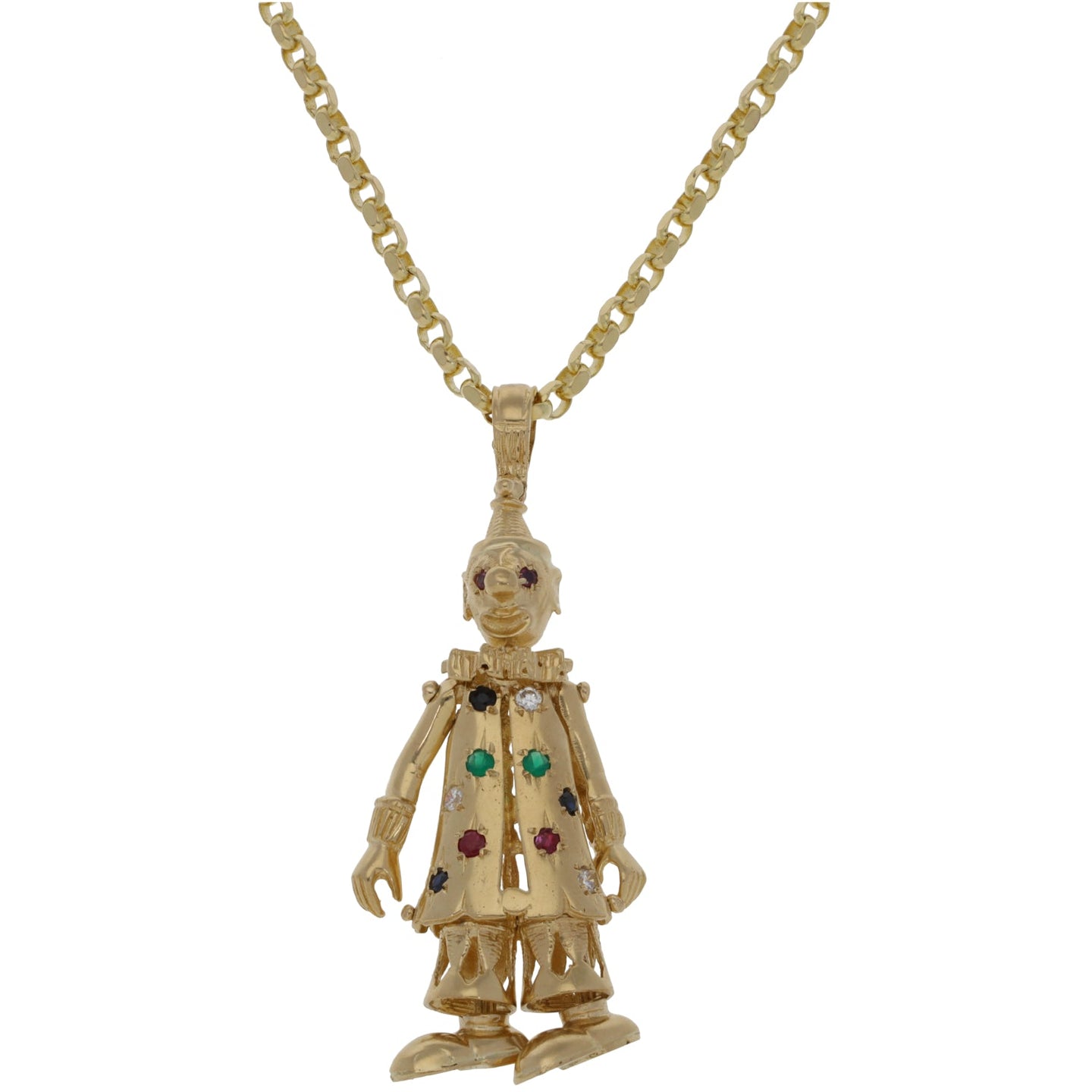 9ct Gold Imitation Gems Clown Pendant With Chain