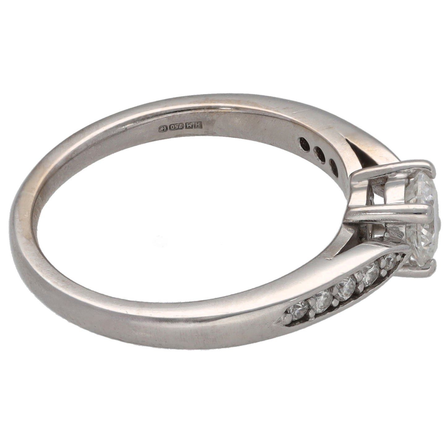 18ct White Gold 0.57ct Diamond Solitaire Ring With Accent Stones Size M