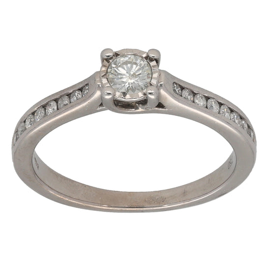 18ct White Gold 0.41ct Diamond Solitaire Ring With Accent Stones Size L
