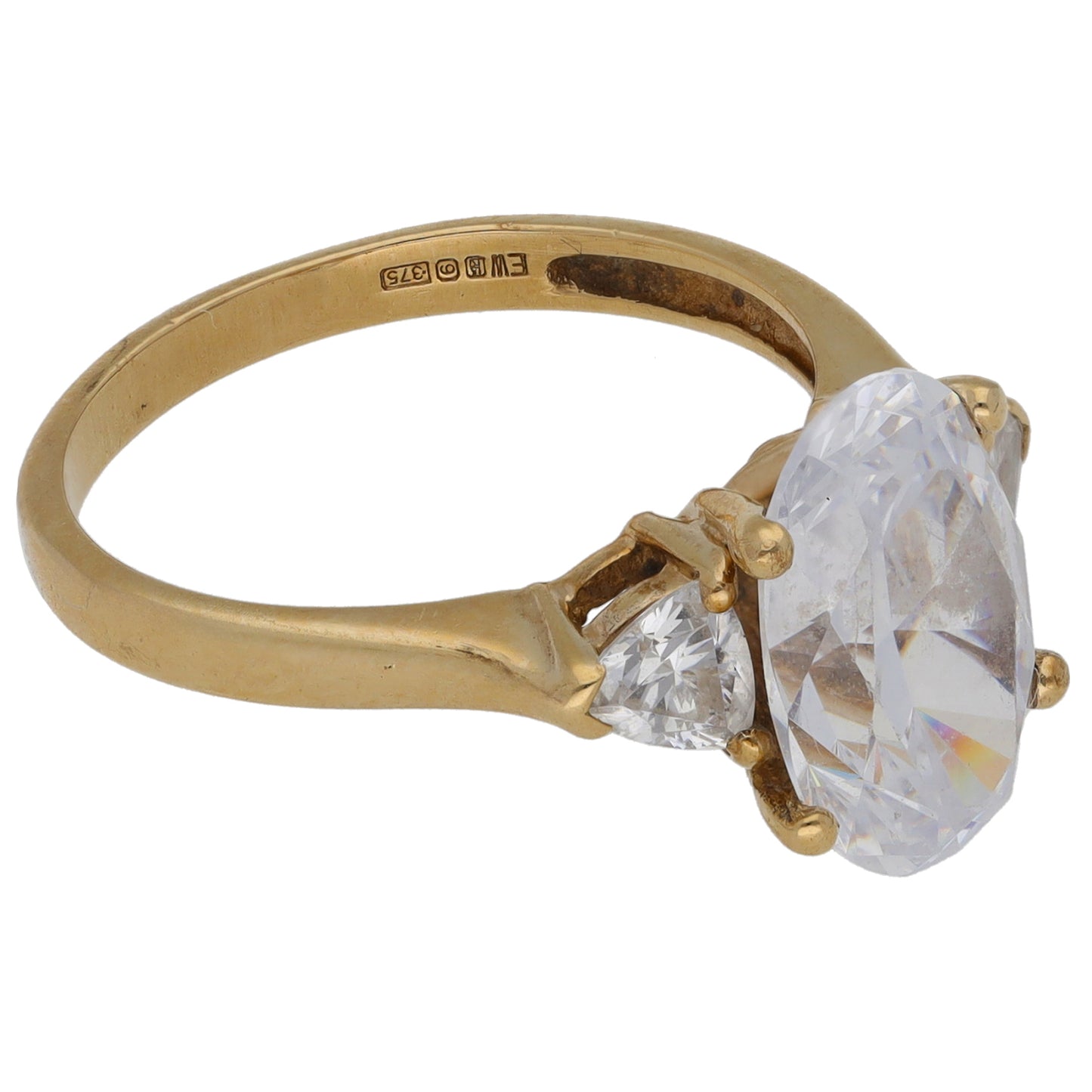 9ct Gold Cubic Zirconia Three Stone Ring Size M