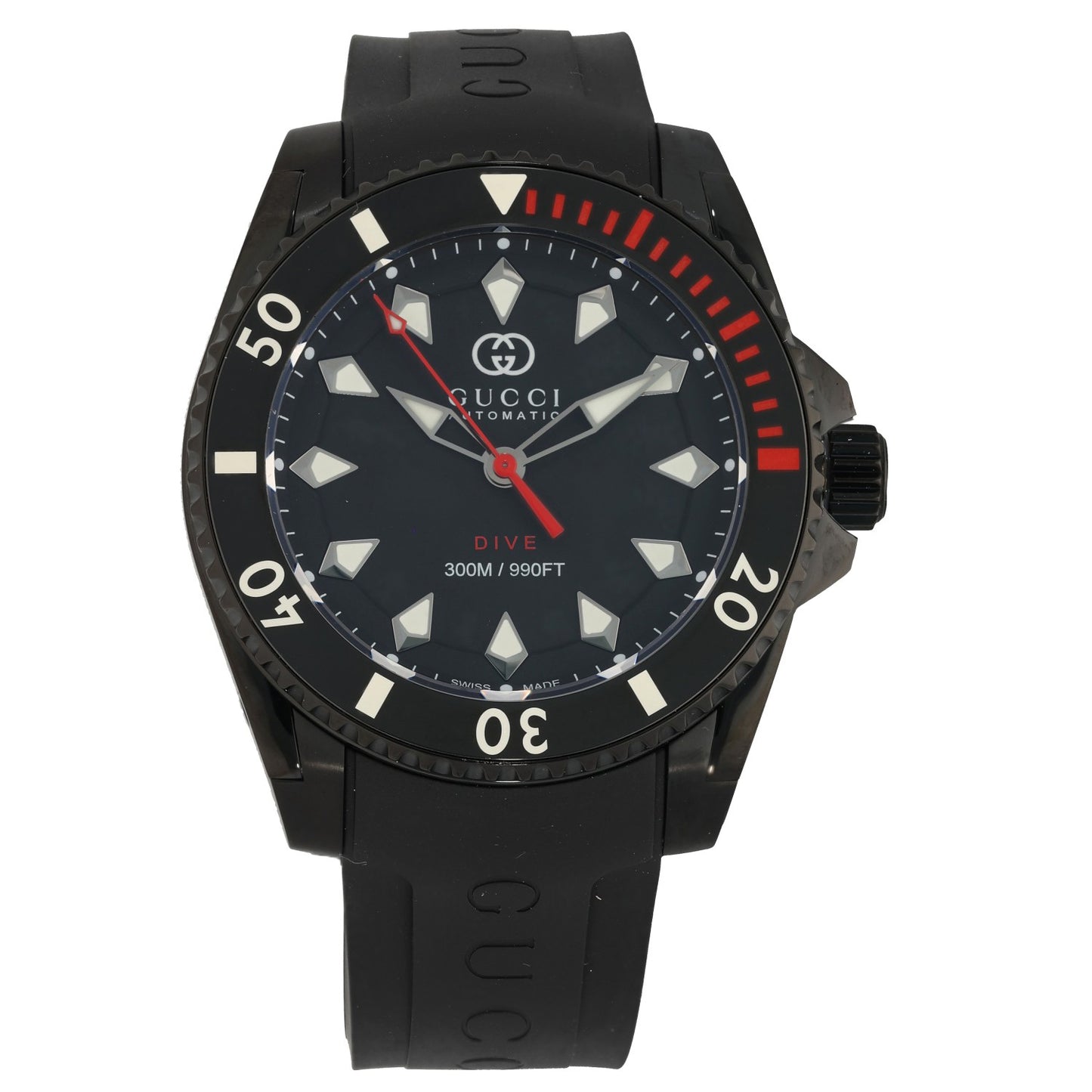 Gucci Dive YA136361, ceramic, black and red, rubber strap