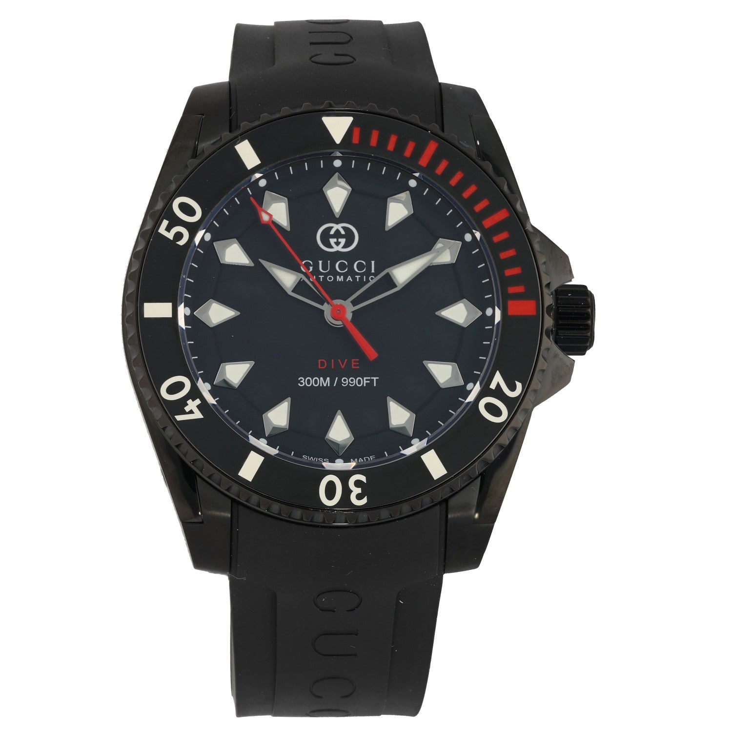 Gucci Dive YA136361, ceramic, black and red, rubber strap