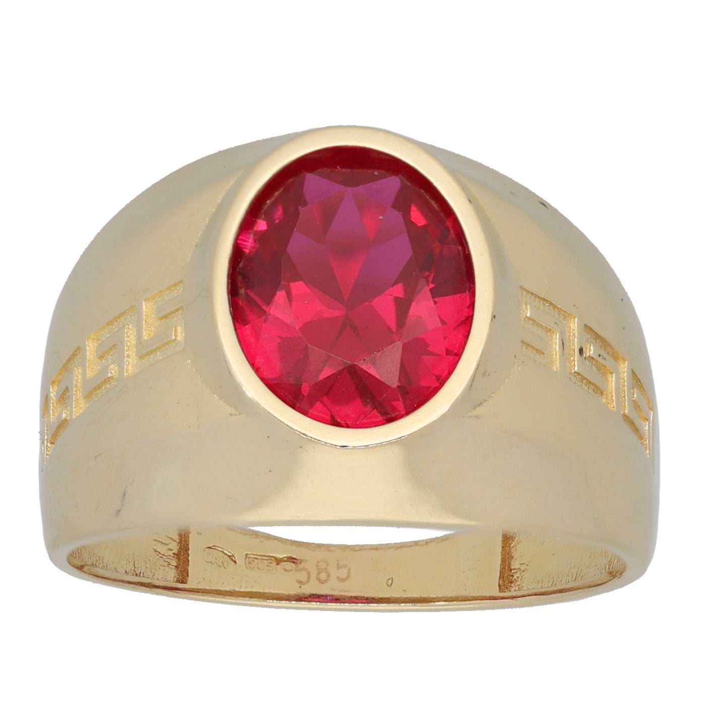 14ct Gold Man Made Ruby Signet Ring Size T