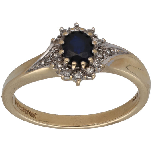 9ct Gold Sapphire & 0.10ct Diamond Dress/Cocktail Ring Size N