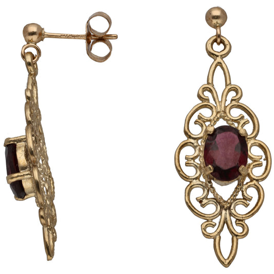 9ct Gold Garnet Drop Earrings