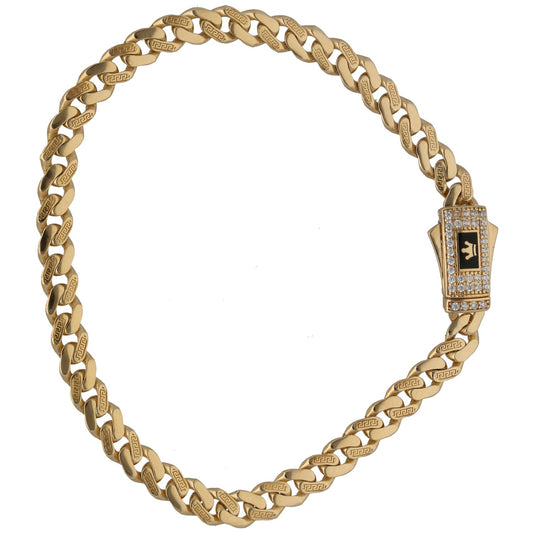 New 14ct Gold Greek Key Cubic Zirconia Cuban Bracelet