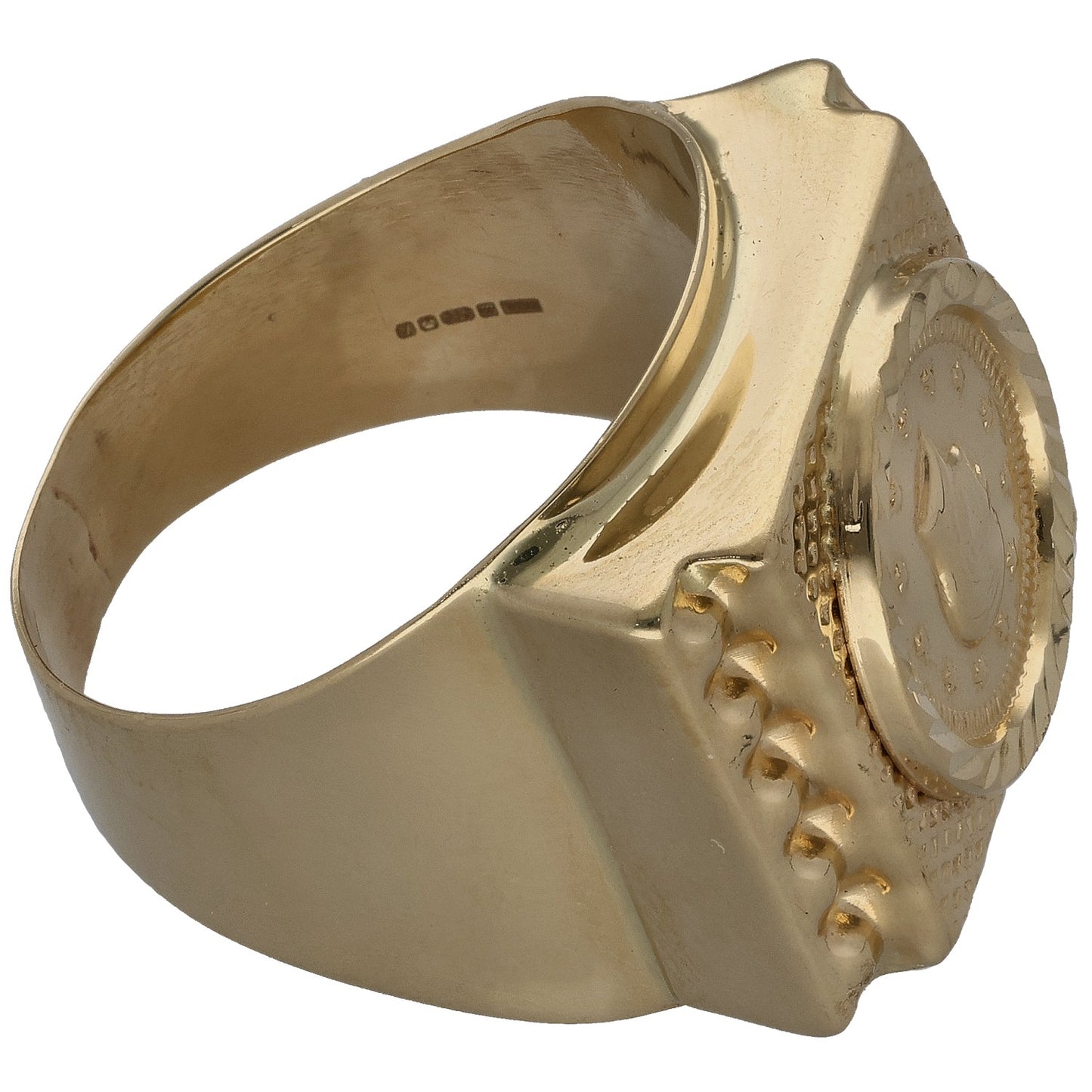14ct Gold Patterned Signet Ring Size U