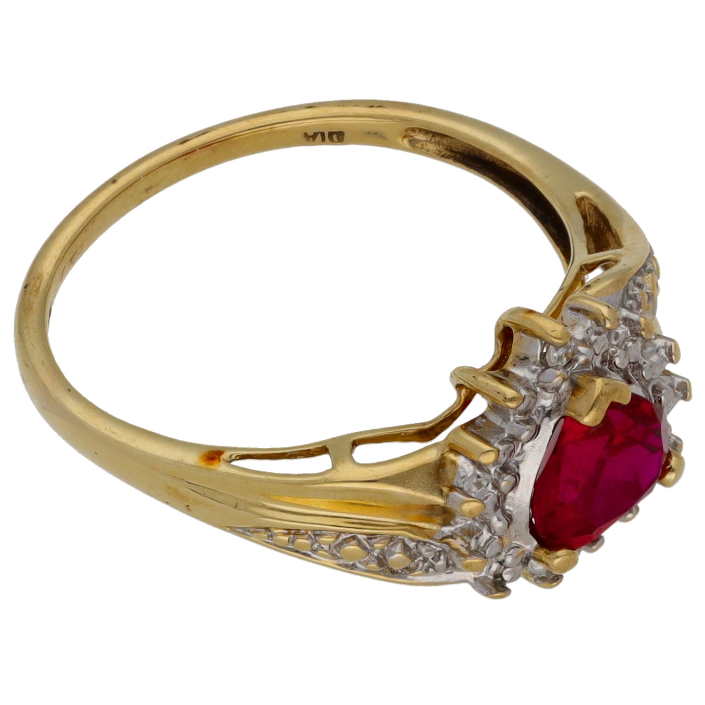 9ct Gold 0.075ct Diamond Man Made Ruby Dress/Cocktail Ring Size P