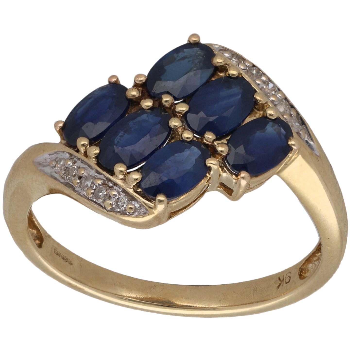 9ct Gold Sapphire & 0.05ct Diamond Dress/Cocktail Ring Size O