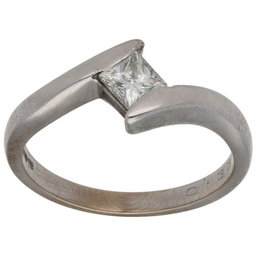 18ct White Gold 0.33ct Diamond Solitaire Ring Size K