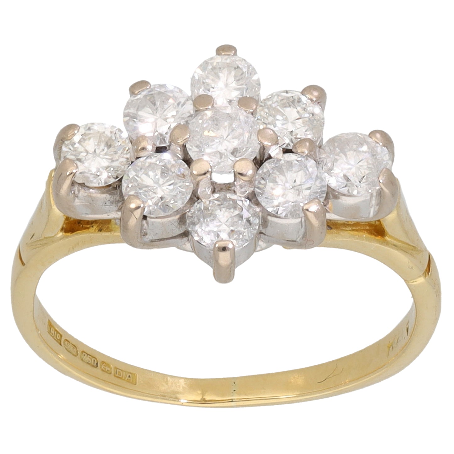 18ct Gold 1.08ct Diamond Dress/Cocktail Ring Size L