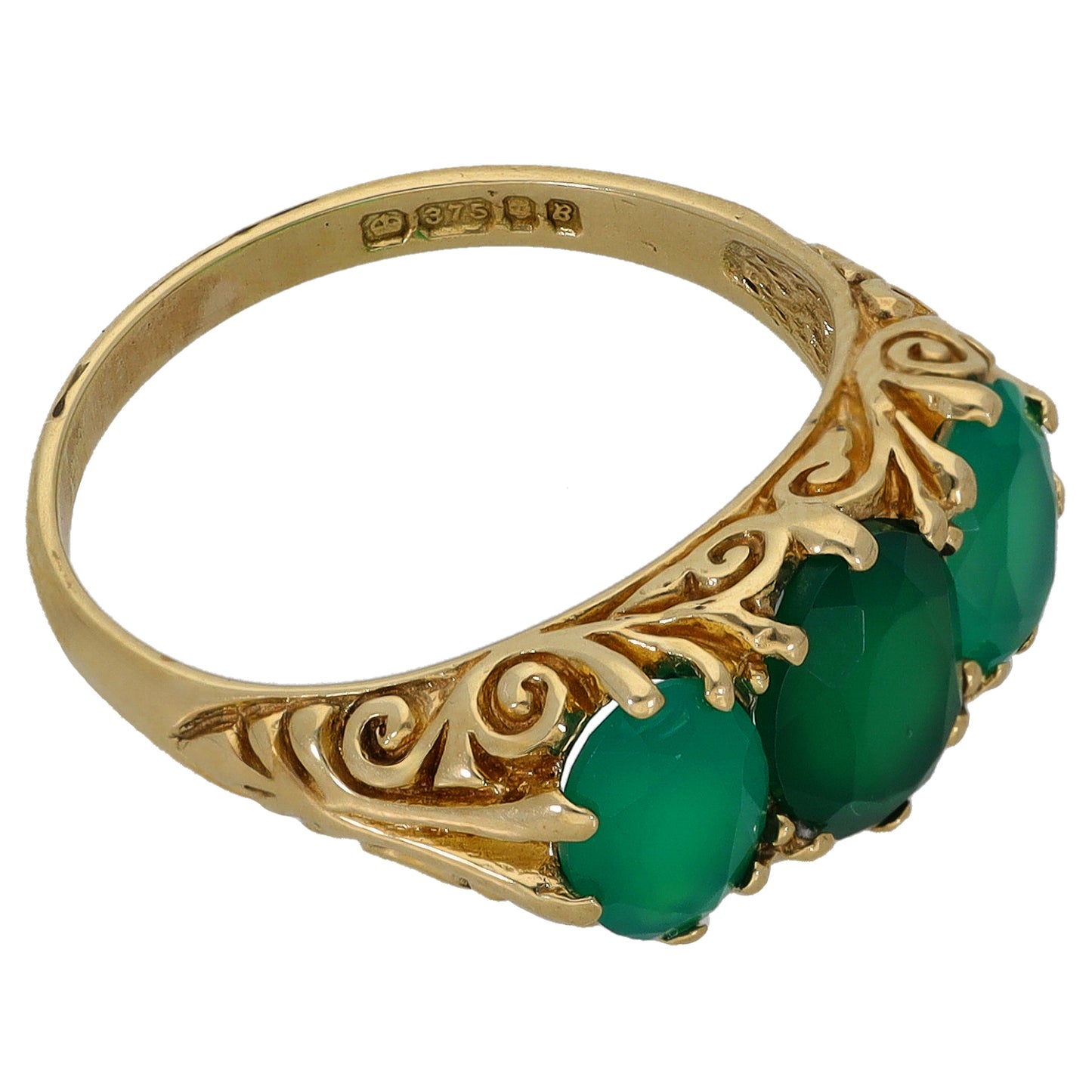 9ct Gold Agate Three Stone Ring Size M
