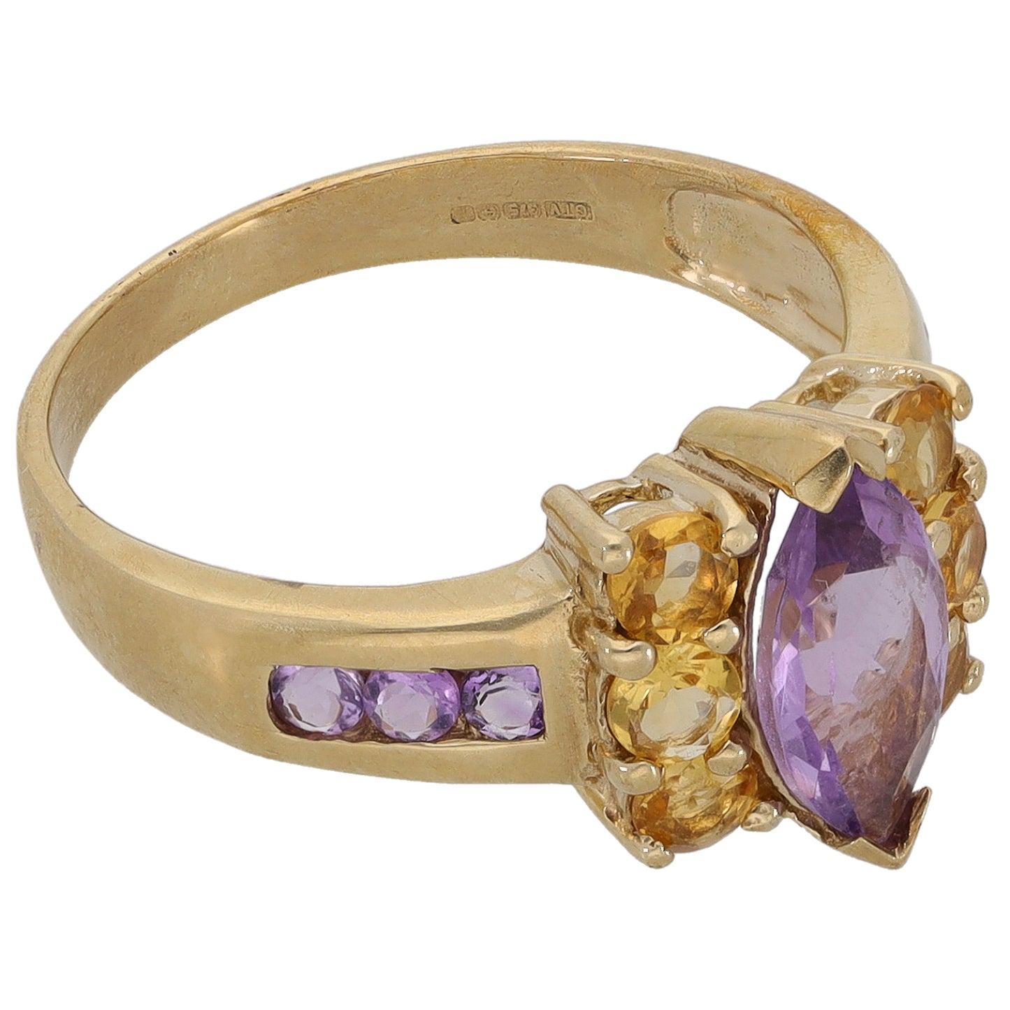 9ct Gold Amethyst & Citrine Dress/Cocktail Ring Size N