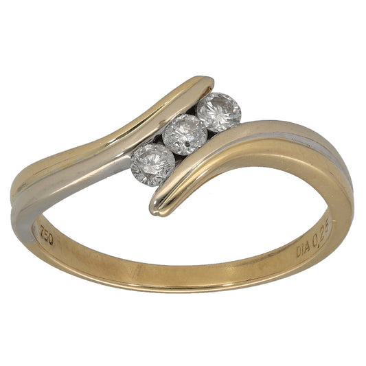 18ct Gold 0.25ct Diamond Trilogy Ring Size Q