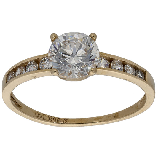 14ct Gold Cubic Zirconia Single Stone Ring with Accent Stones Size M