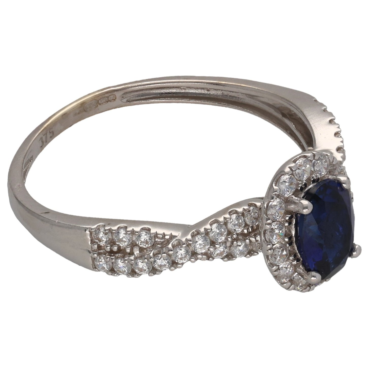 9ct White Gold Man Made Sapphire & Cubic Zirconia Dress/Cocktail Ring Size S