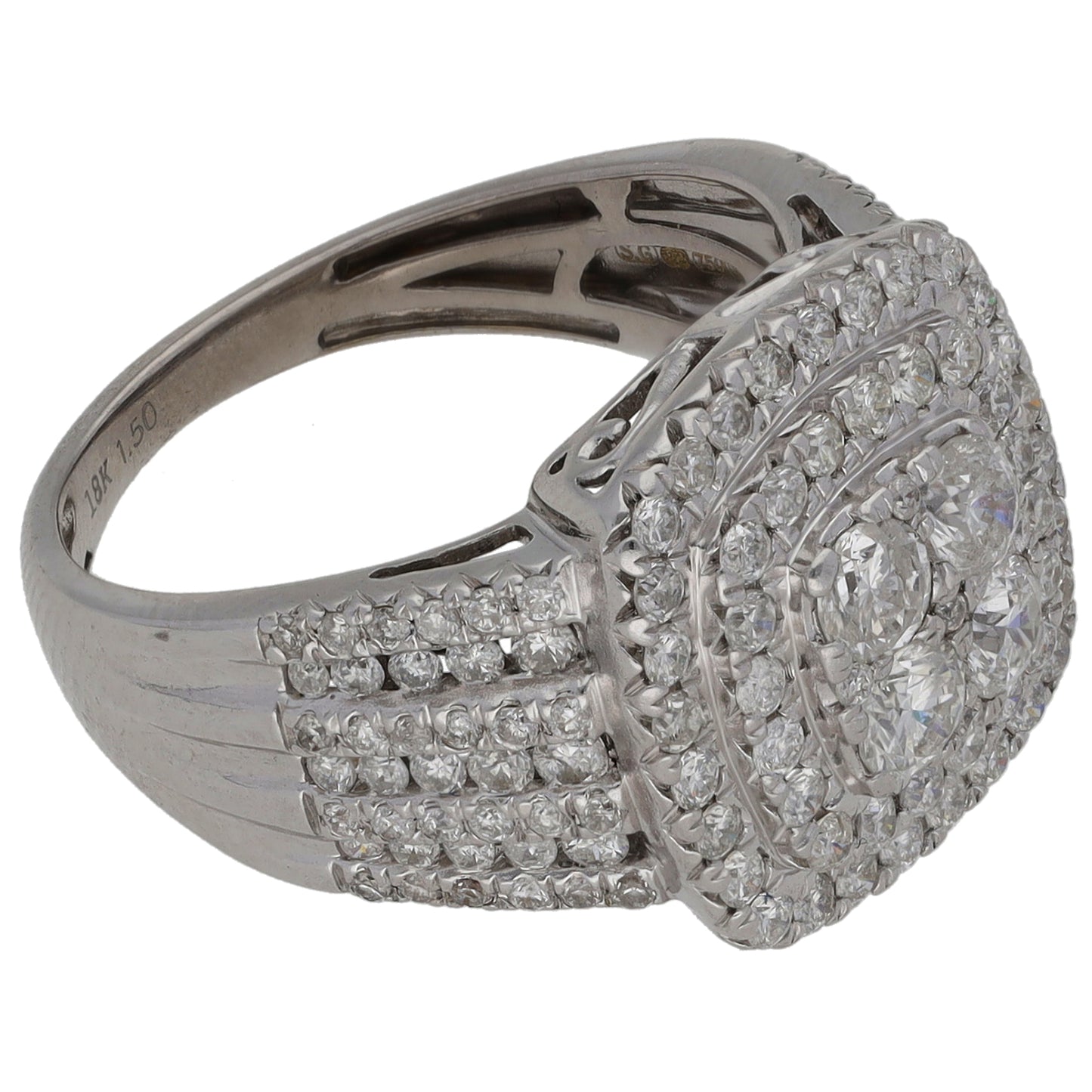 18ct White Gold 1.645ct Diamond Cluster Ring Size L